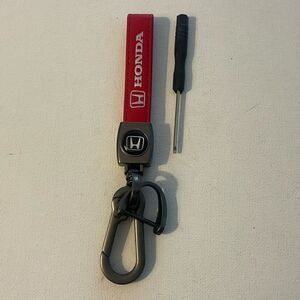 Honda Logo Key Fob Keychain in Red Leather NWT